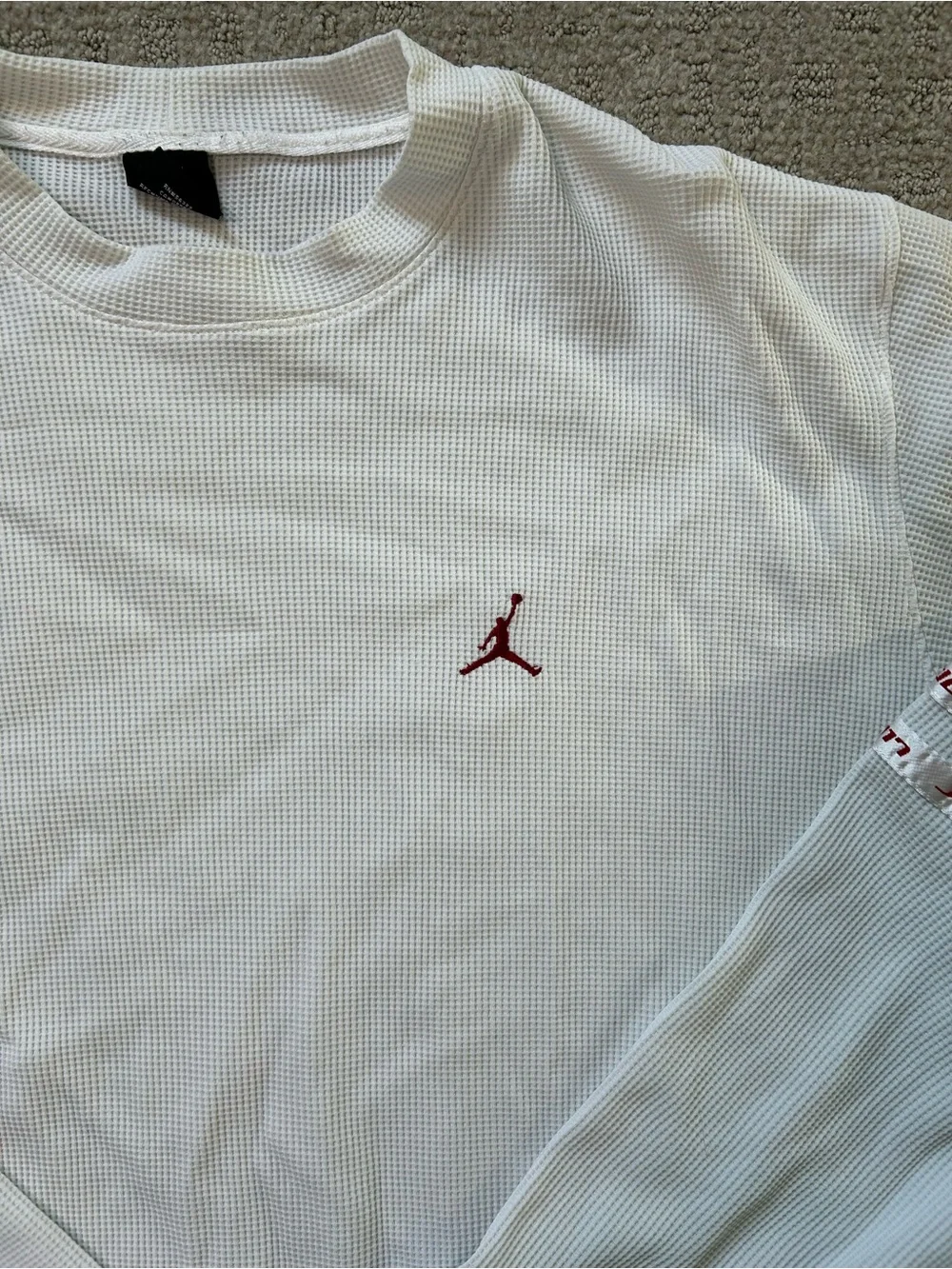 Vintage Air Jordan White/Red Waffle Knit Long Sleeve Mens  3XL Top - Y2K Grail